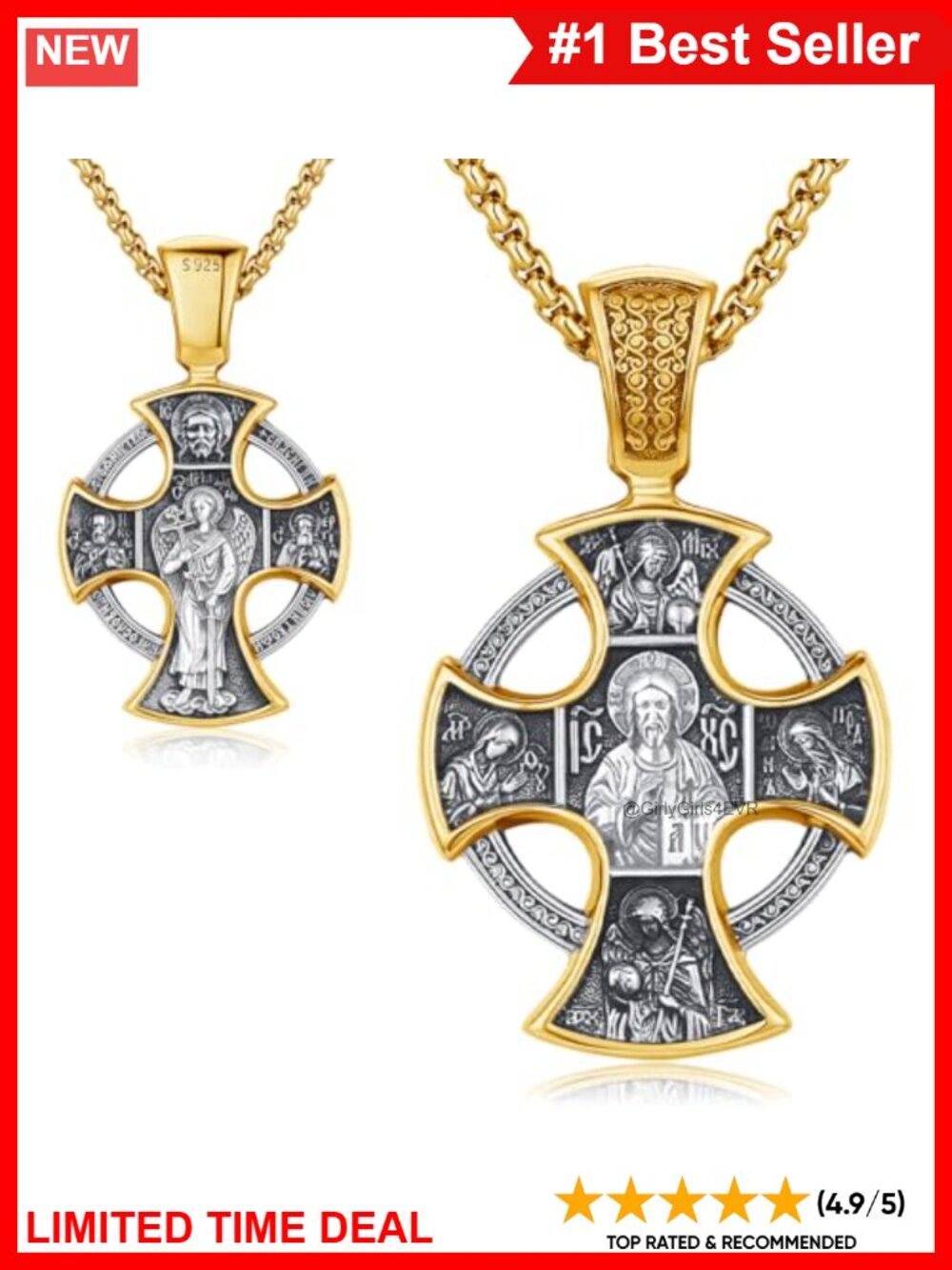 S925 Sterling Silver Religious Saint Medal Necklace 22in Rolo Chain Gift Box